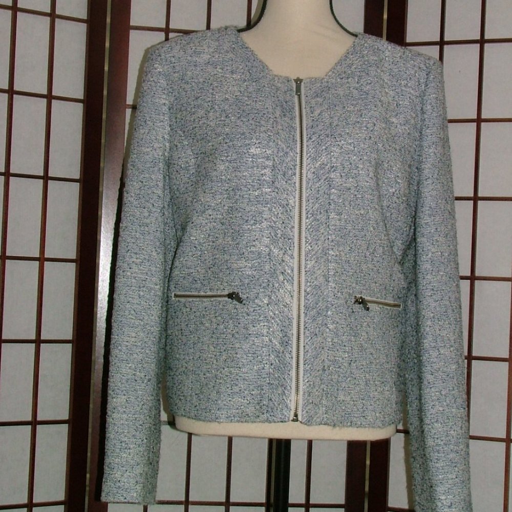 Halogen Blue and White Waist length Jacket, XL